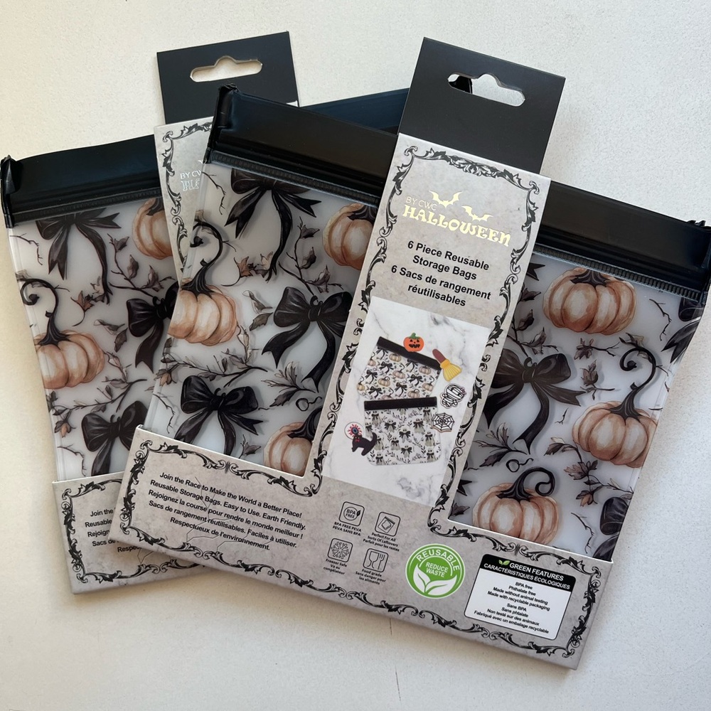 Set of 2 Reusable Halloween Snack/Storage Bags - Pumpkins and Ghosts